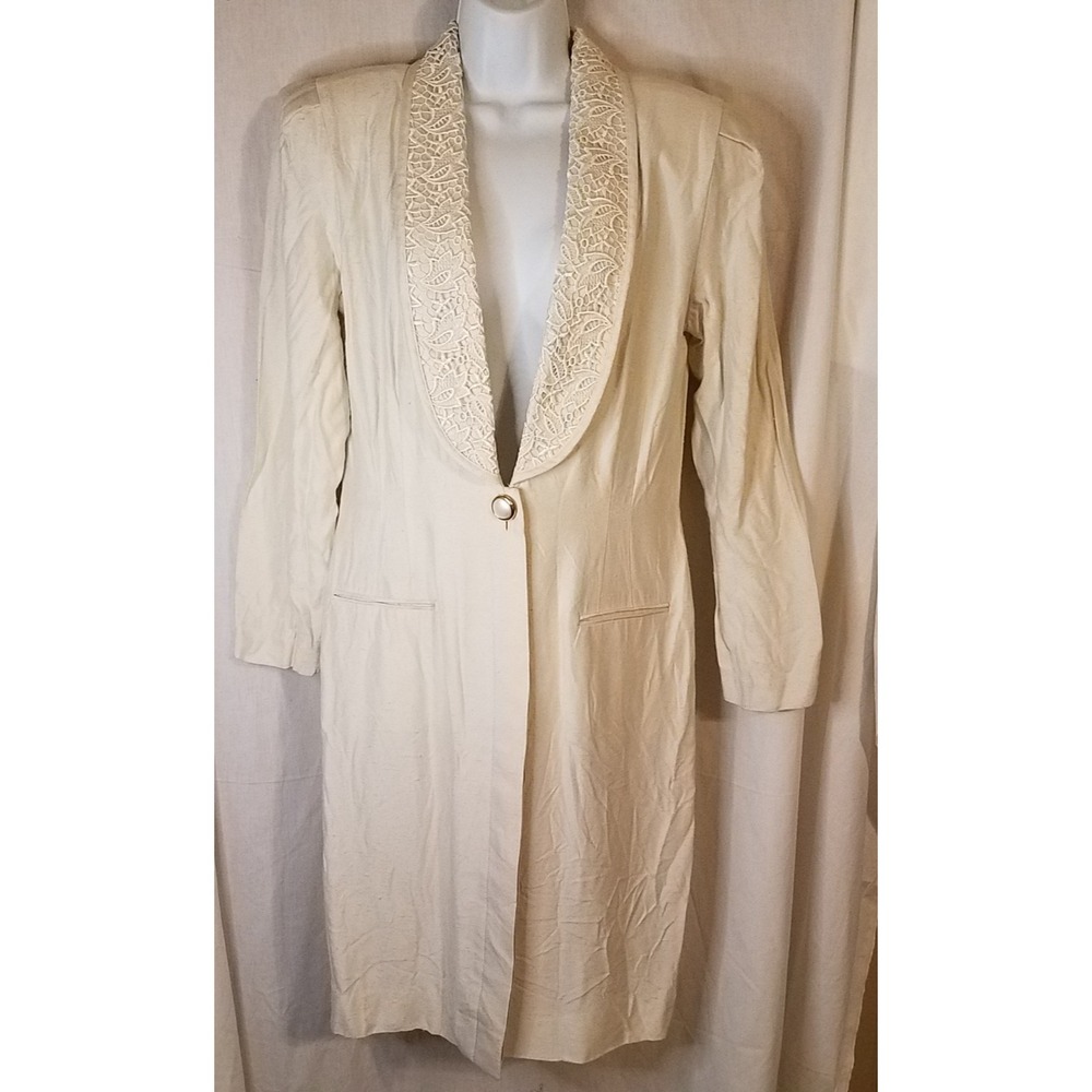 Vtg Leslie Fay Suit Dress Coat‎ Blazer Jacket dressy crochet lapel Sz 10